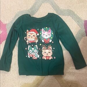 Kids' Green Cat Graphic Long Sleeve Shirt